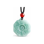 Blue Green Bagua Pendant Cord Necklace — front view