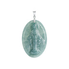 Blue Green Virgin Mary Oval Pendant Necklace — pendant front detail