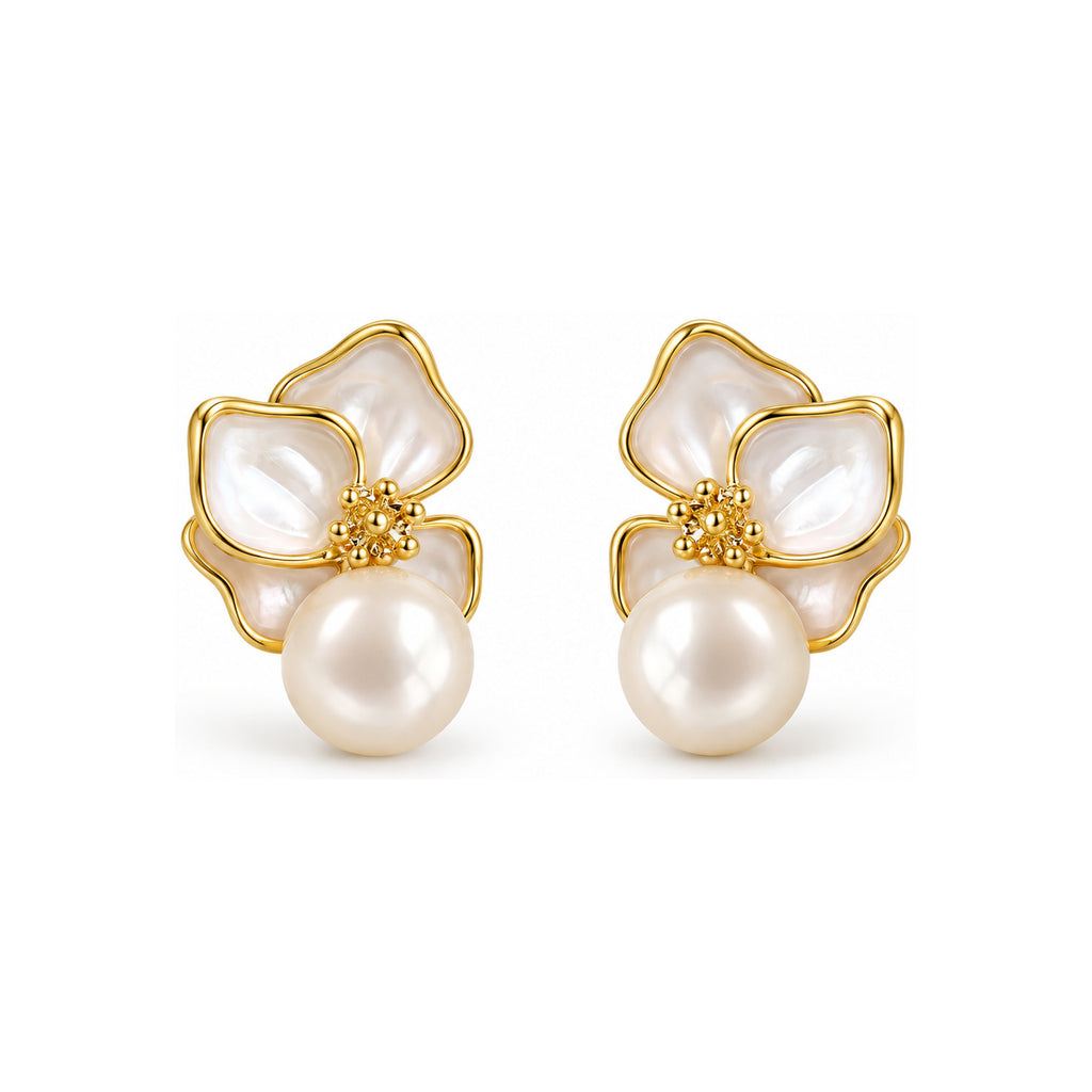 Butterfly Pearl Stud Earrings - pair view