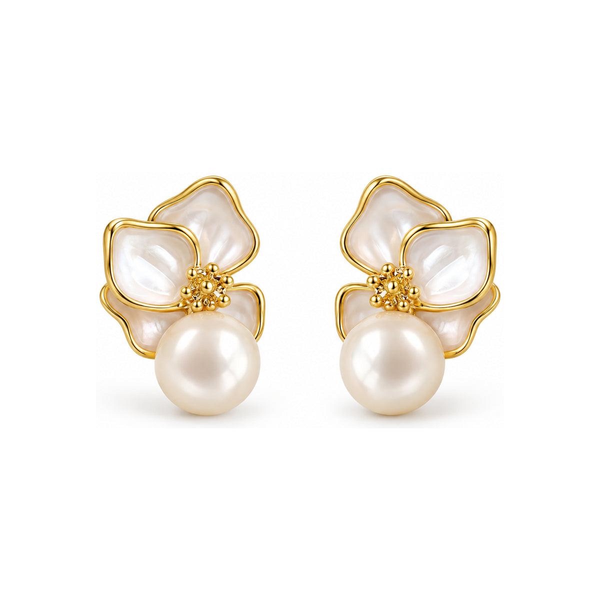 Butterfly Pearl Stud Earrings - pair view