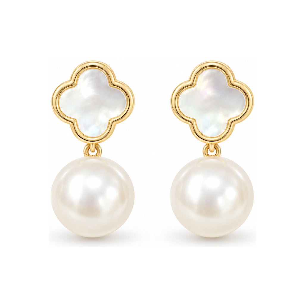 Clover Pearl Stud Earrings - pair view