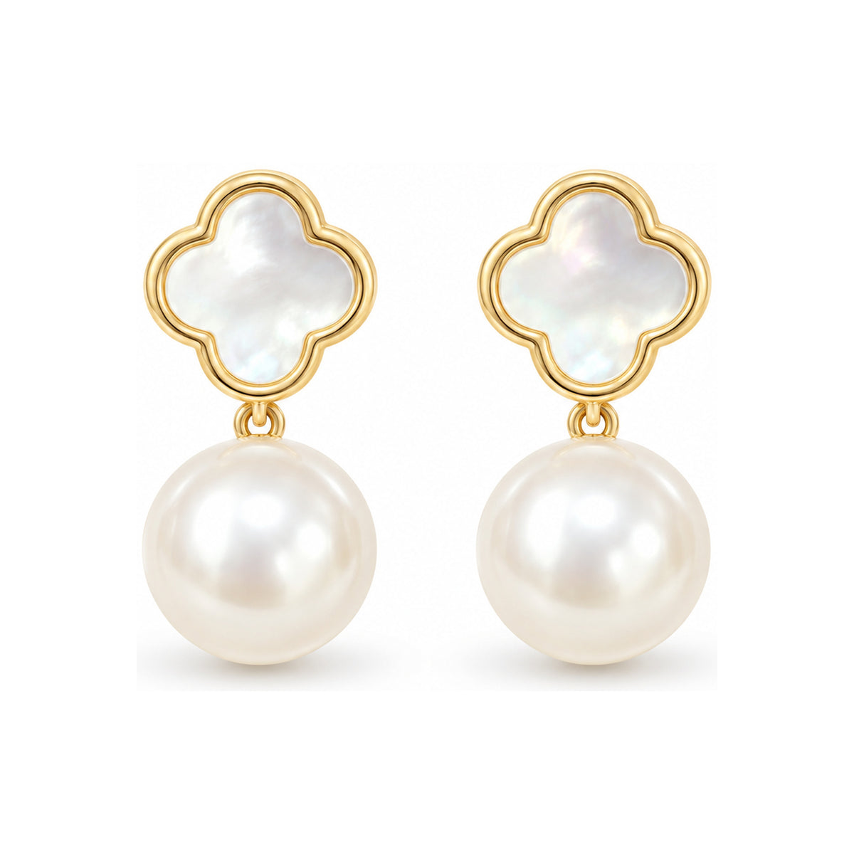 Clover Pearl Stud Earrings - pair view