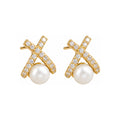 Crossed Ribbon Pearl Stud Earrings - pair view