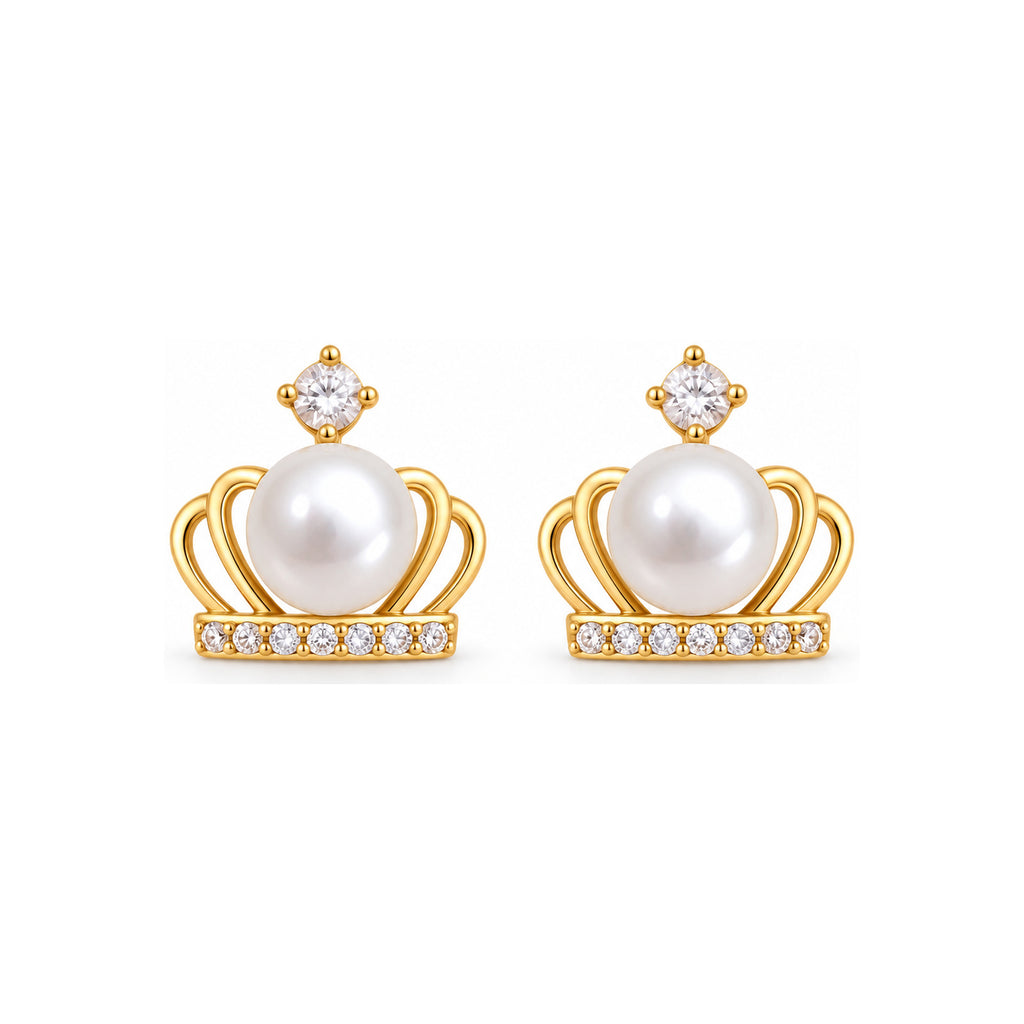 Crown Pearl Stud Earrings - pair view