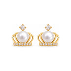 Crown Pearl Stud Earrings - pair view
