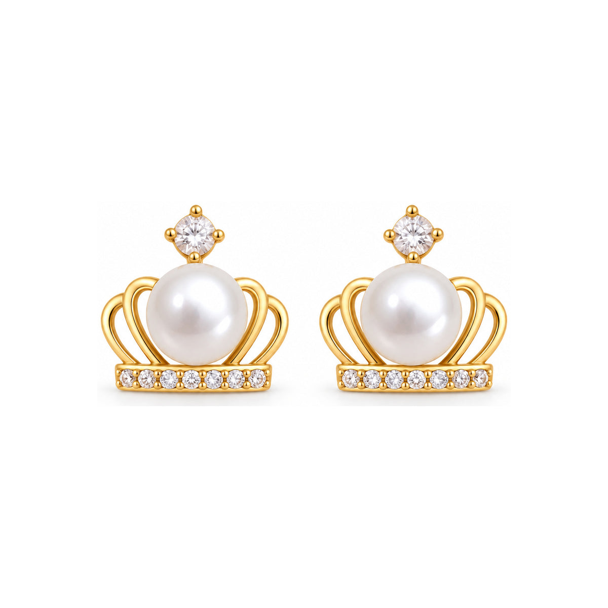 Crown Pearl Stud Earrings - pair view