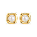 Gold Tone Square Pearl Stud Earrings - pair view
