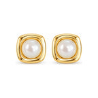 Gold Tone Square Pearl Stud Earrings - pair view