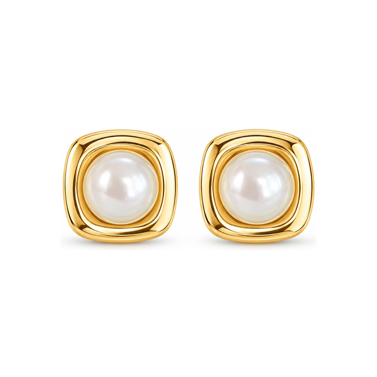 Gold Tone Square Pearl Stud Earrings - pair view