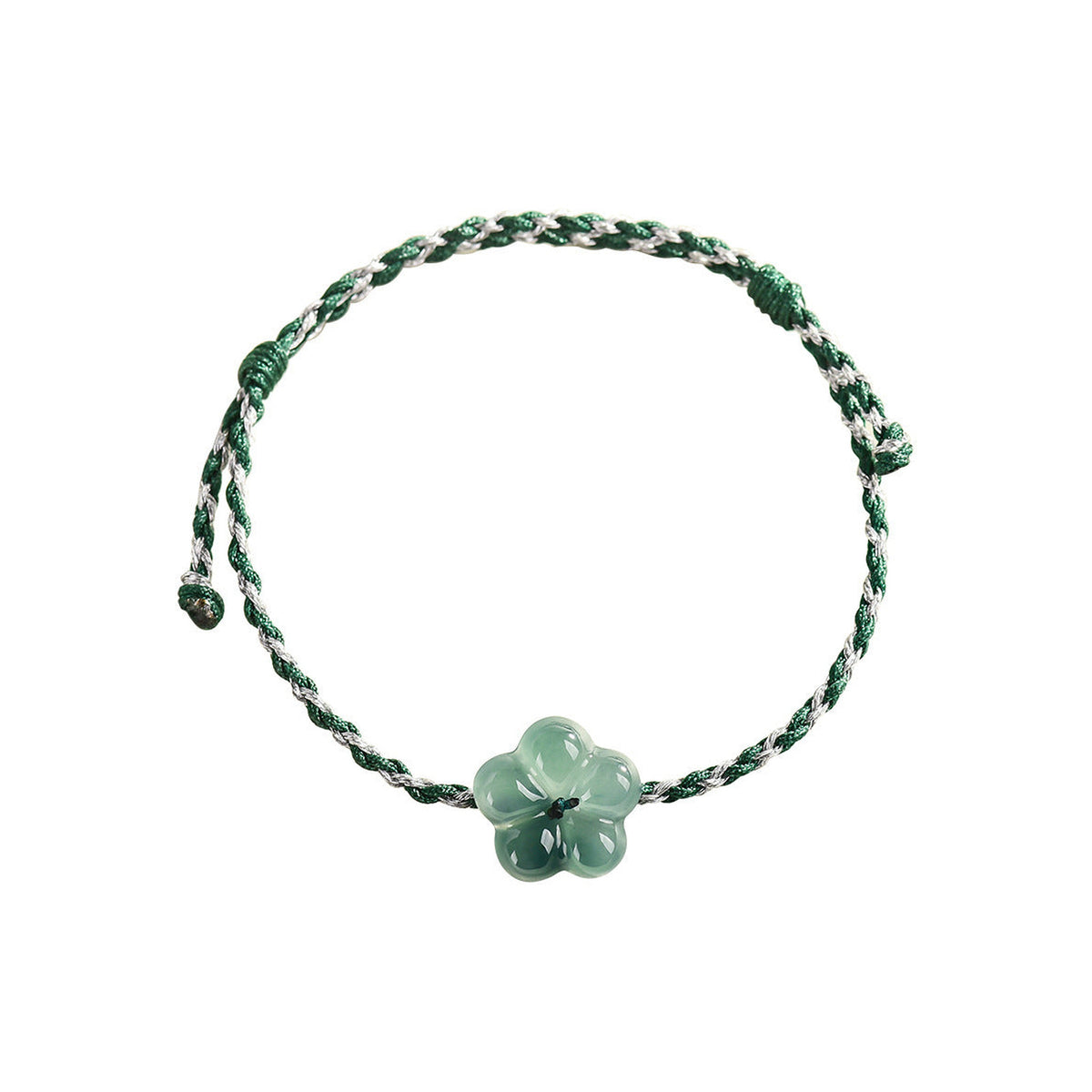 Blue Green Blossom Cord Bracelet - overhead view on white
