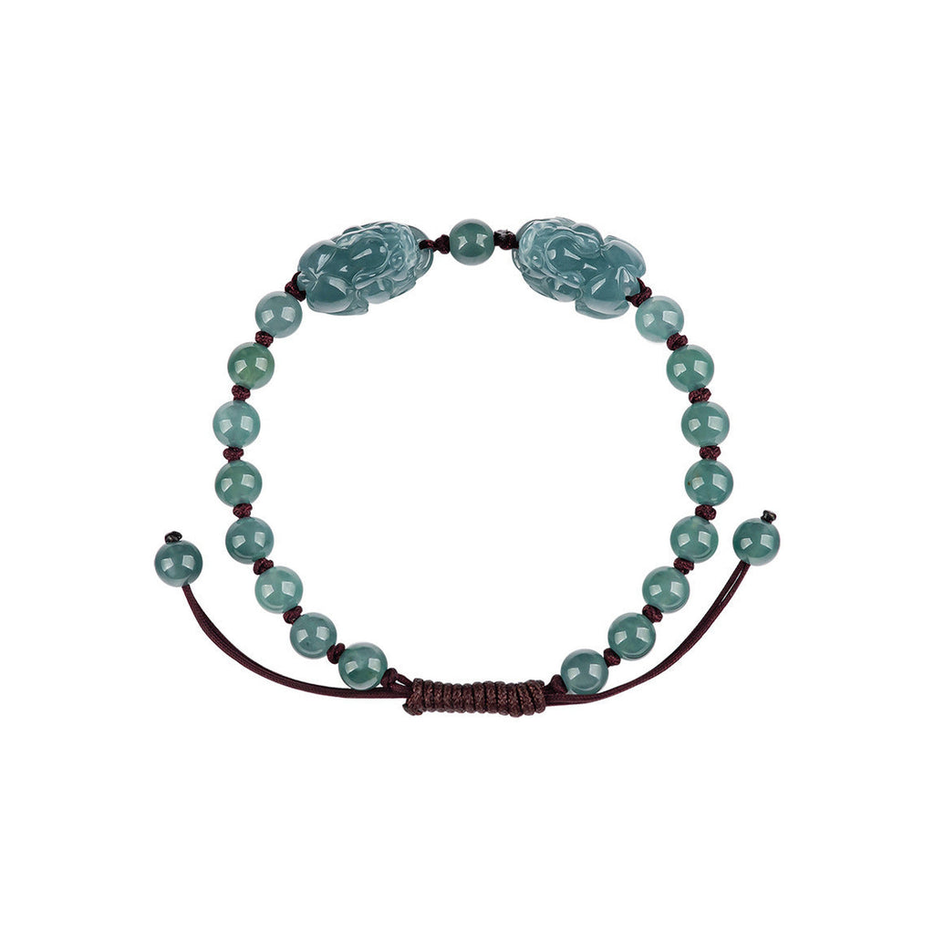 Blue Green Double Pixiu Bead Bracelet - overhead view on white