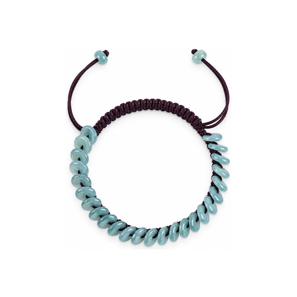 Blue Green Disc Bead Cord Bracelet - overhead view on white