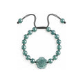 Blue Green Rose Bead Bracelet - overhead view on white