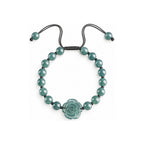 Blue Green Rose Bead Bracelet - overhead view on white