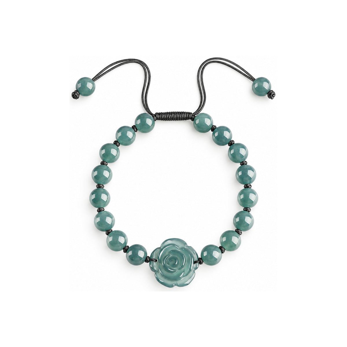 Blue Green Rose Bead Bracelet - overhead view on white