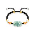 Blue Green Lotus Braided Bracelet - overhead view on white