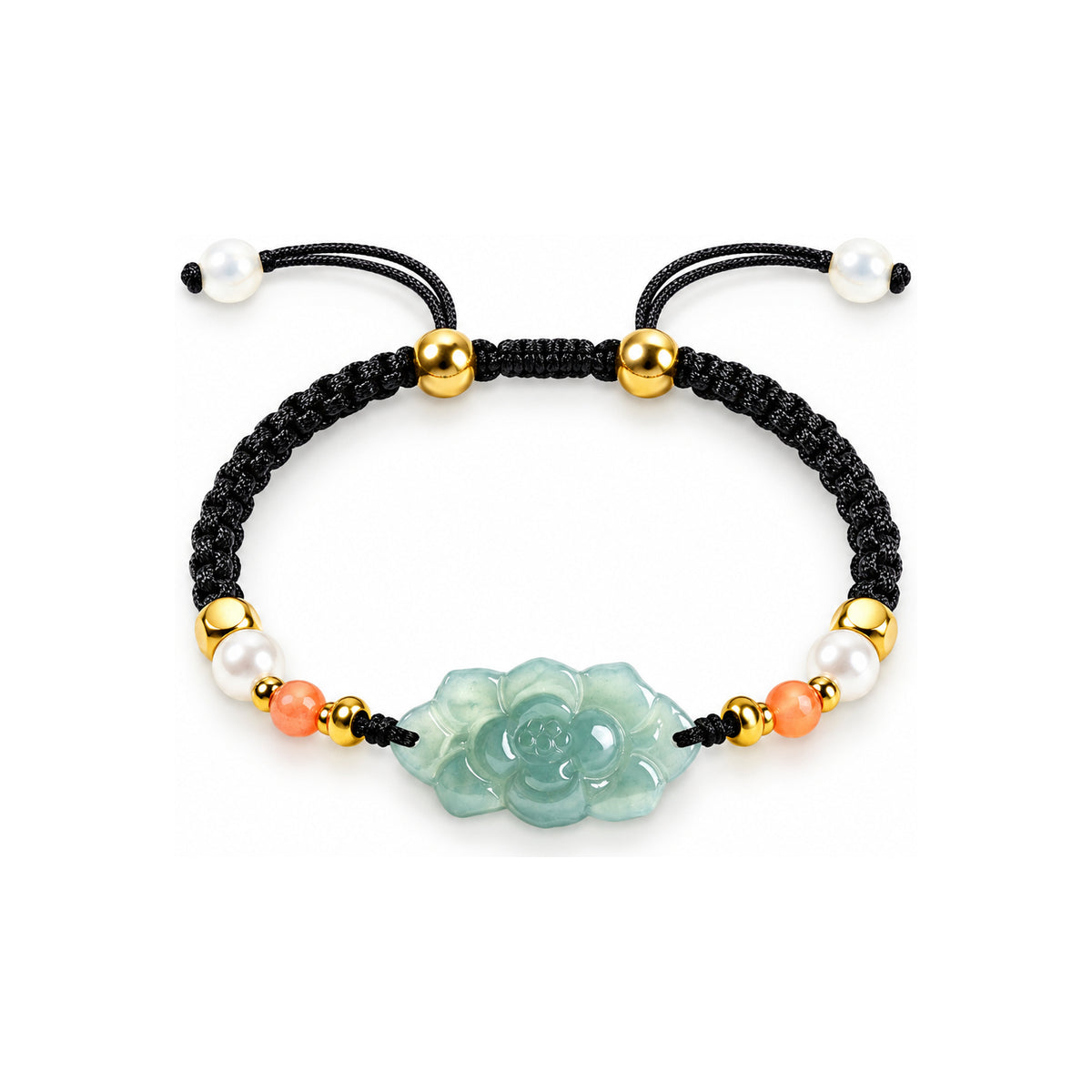 Blue Green Lotus Braided Bracelet - overhead view on white