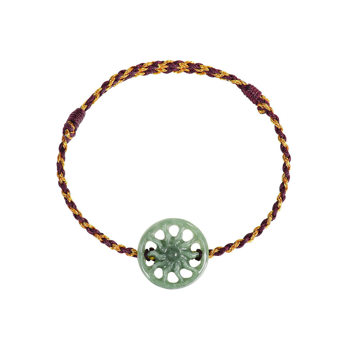 Green Sun Disc Cord Bracelet - overhead view on white