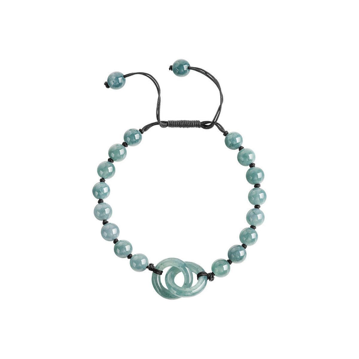 Blue Green Double Ring Bead Bracelet - overhead view on white