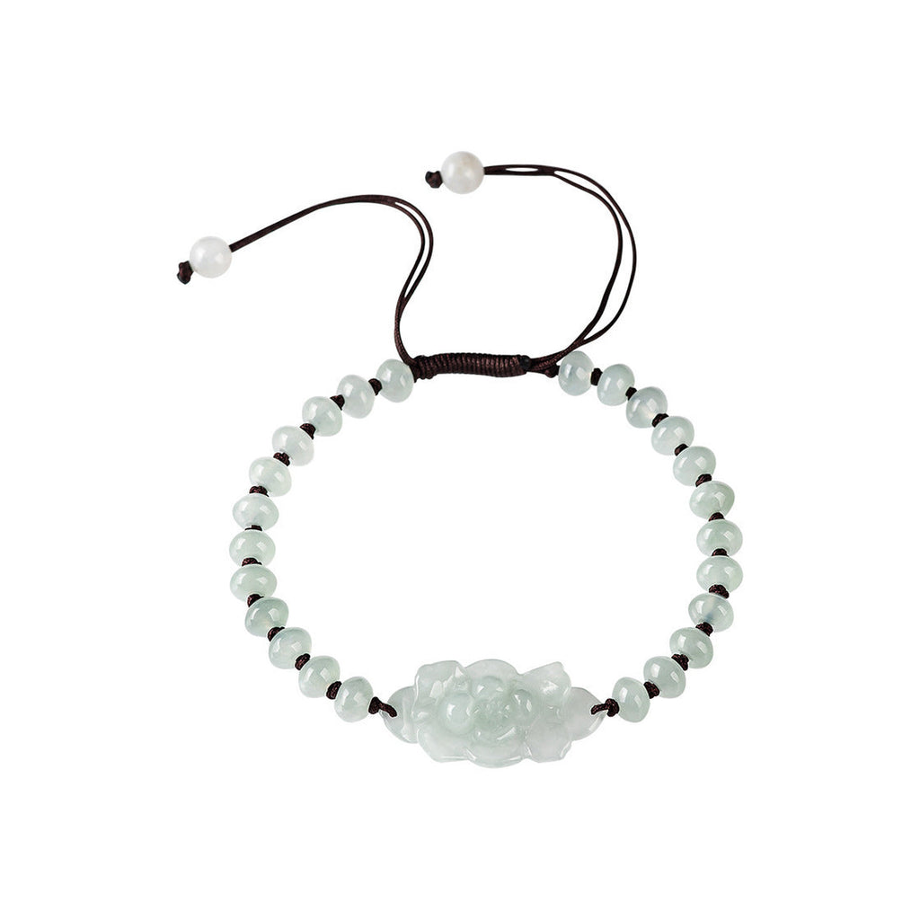 Pale Lotus Rondelle Bead Bracelet - overhead view on white