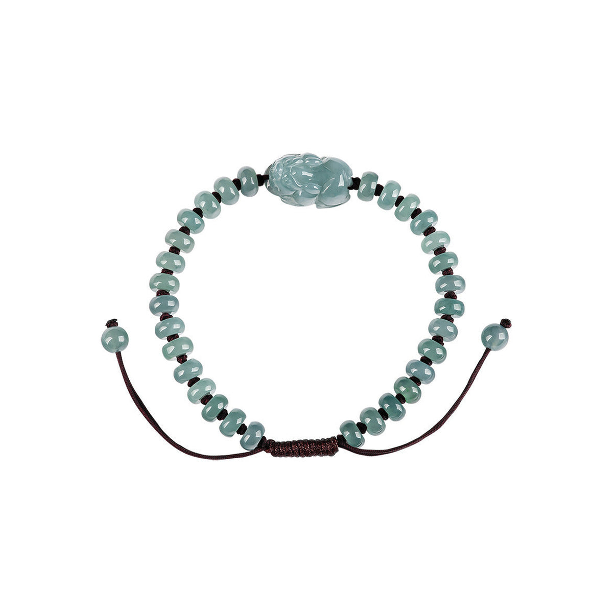 Blue Green Pixiu Rondelle Bracelet - overhead view on white
