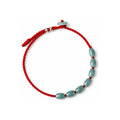 Seven Oval Bead Red Cord Bracelet - overhead view on white