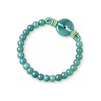 Blue Green Ring Bead Bracelet - overhead view on white