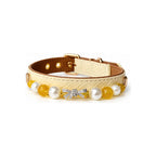 Golden Bow Beaded Pet Collar — front view on white background
