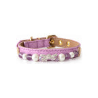 Lilac Bow Beaded Pet Collar — front view on white background