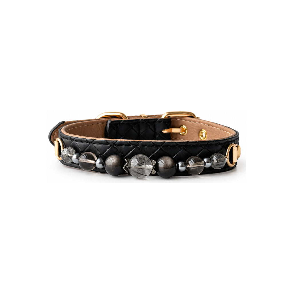 Midnight Quartz Beaded Pet Collar - front view