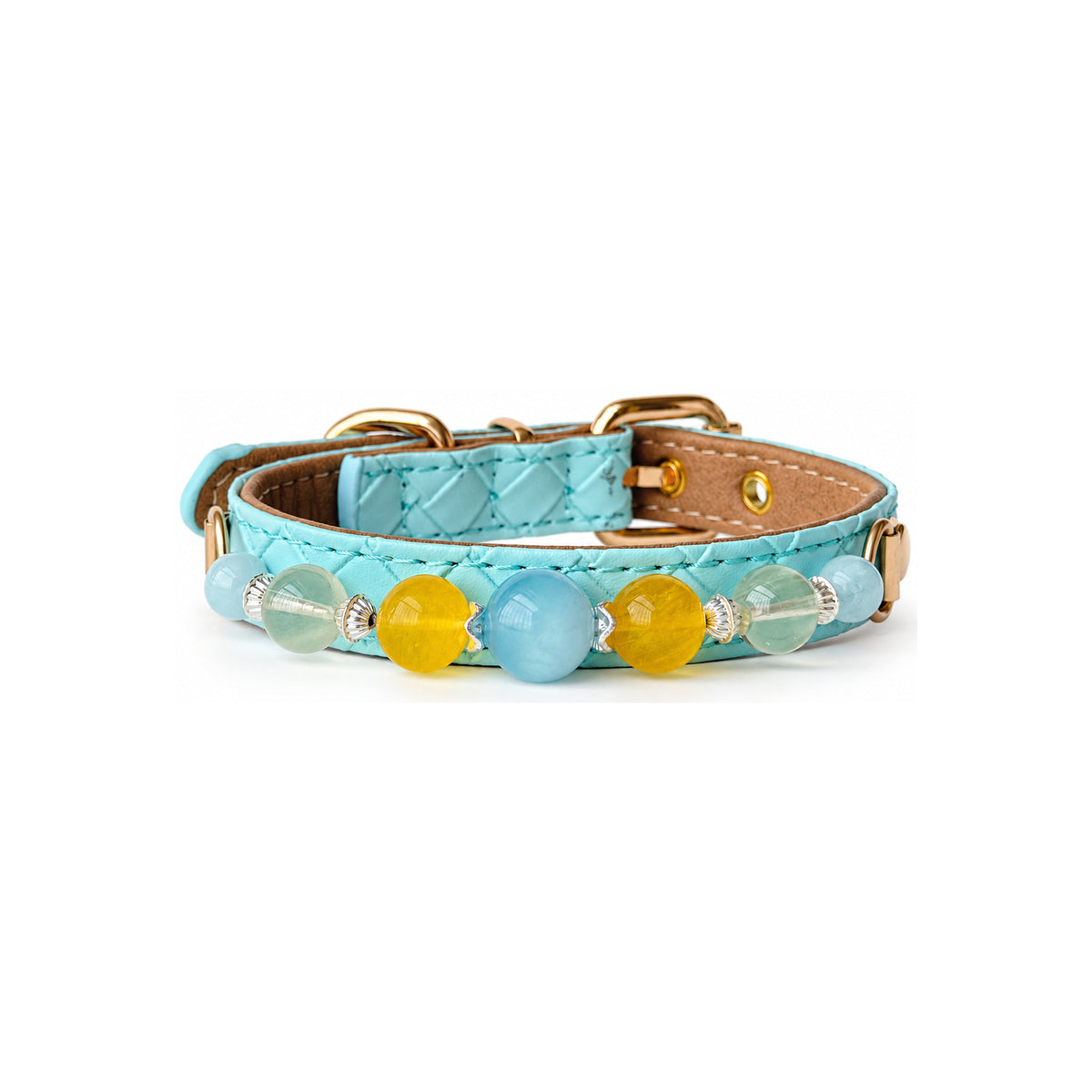 Aqua Sunshine Beaded Pet Collar - front view