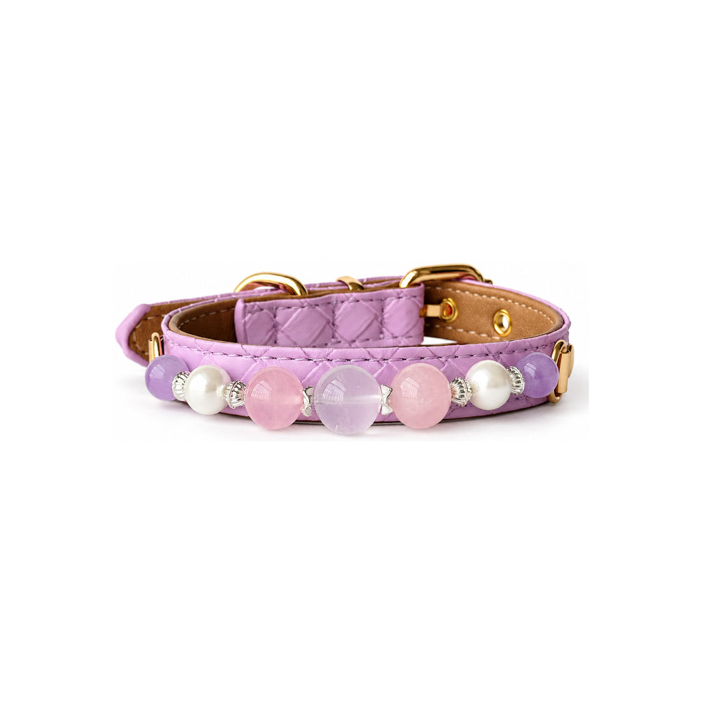 Blush Pearl Beaded Pet Collar - front view