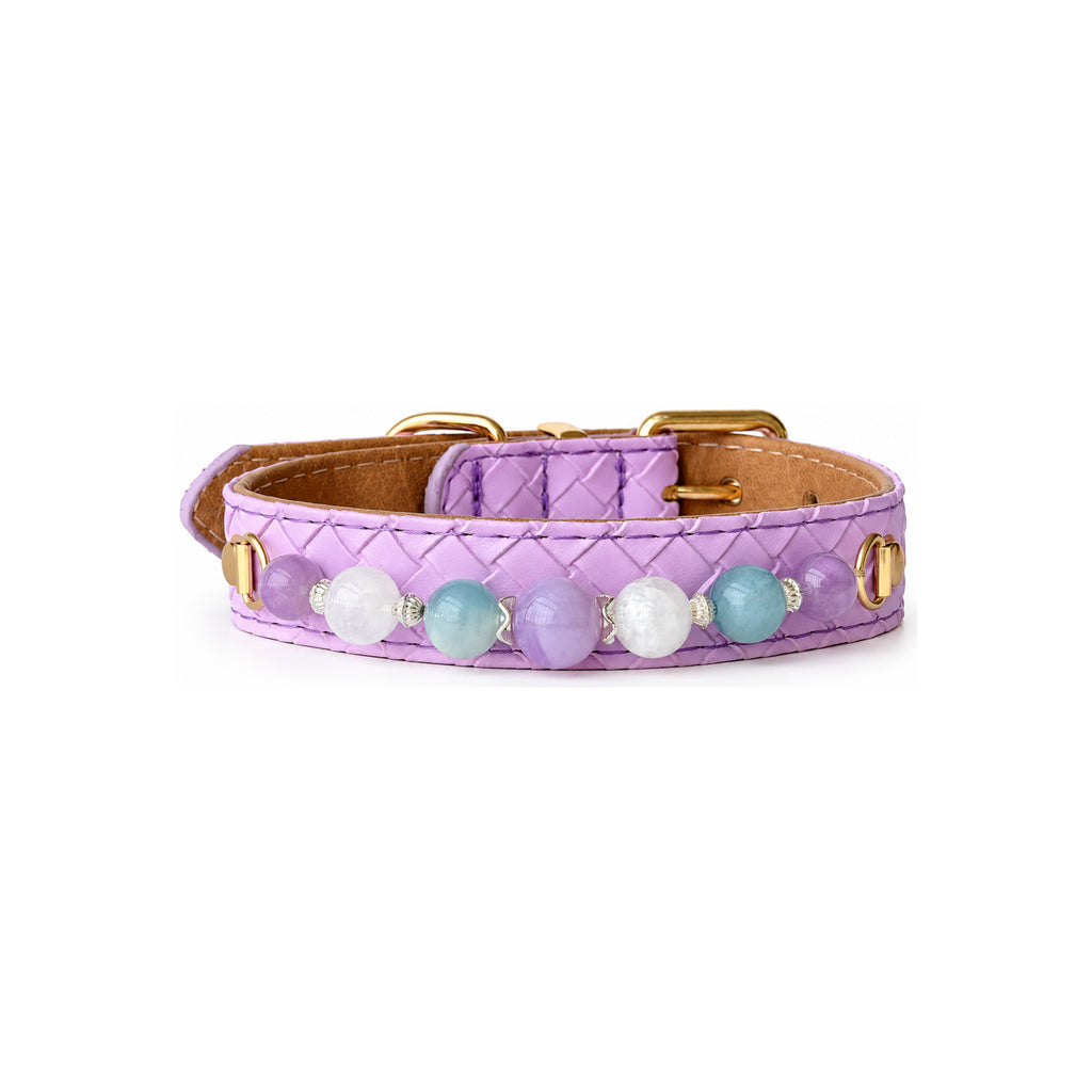 Lilac Sky Beaded Pet Collar - front view