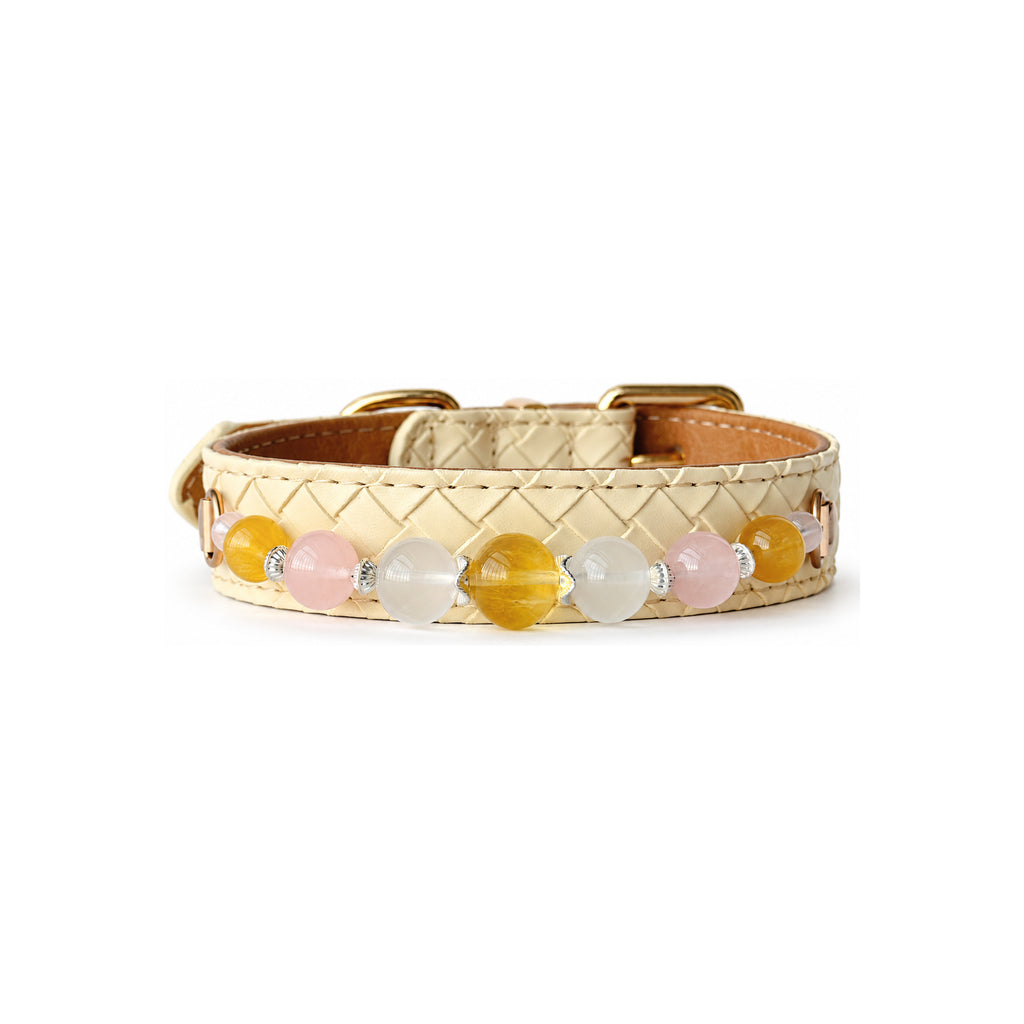 Golden Blush Beaded Pet Collar - front view