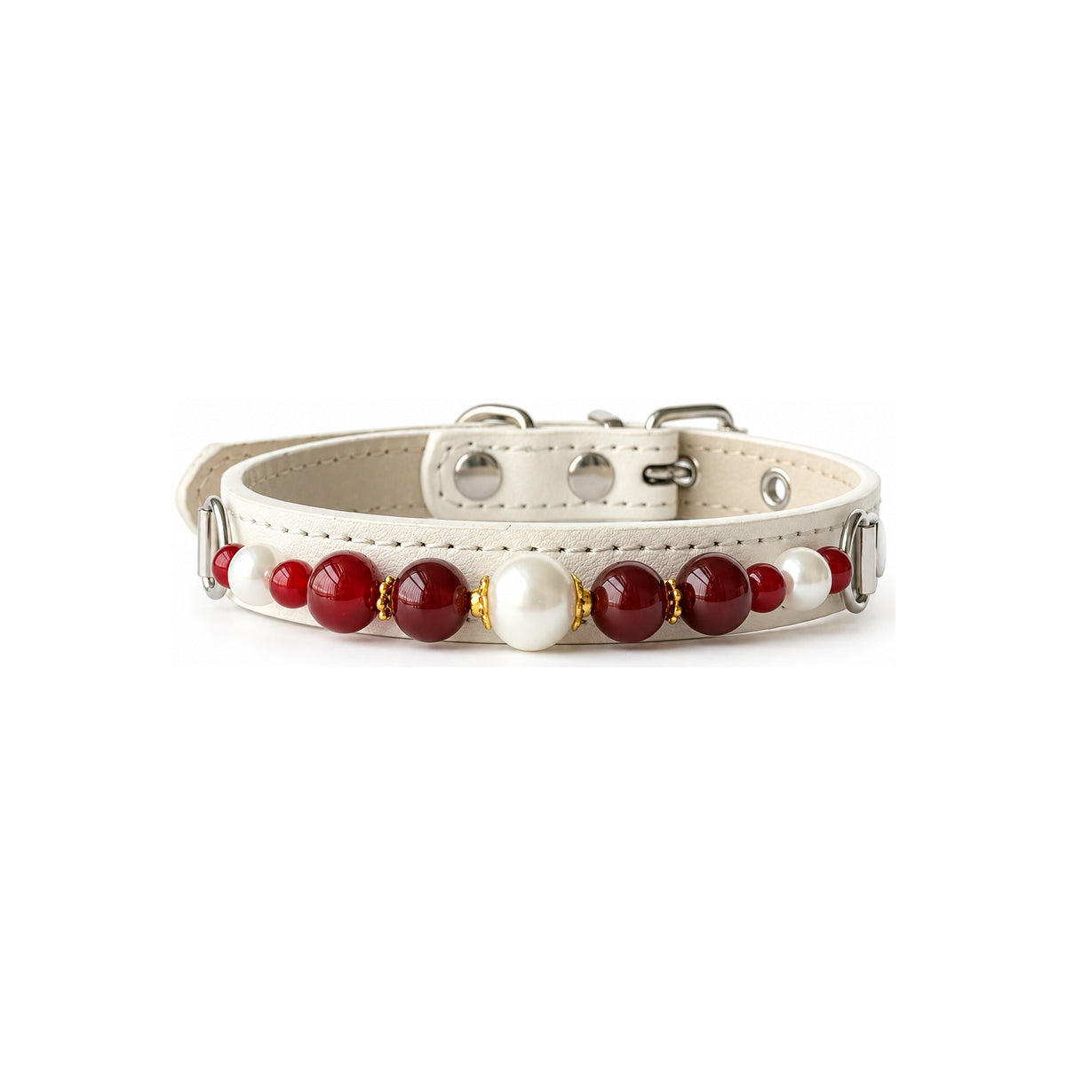 Cherry Pearl Beaded Pet Collar - front view
