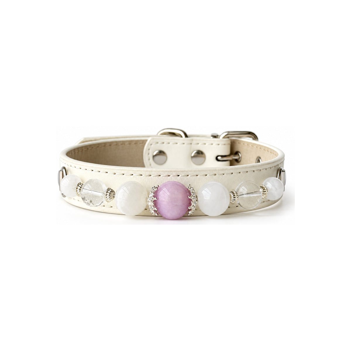 Lilac Snow Beaded Pet Collar - front view