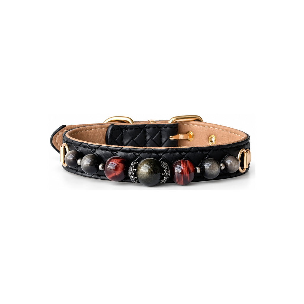 Midnight Ember Beaded Pet Collar - front view