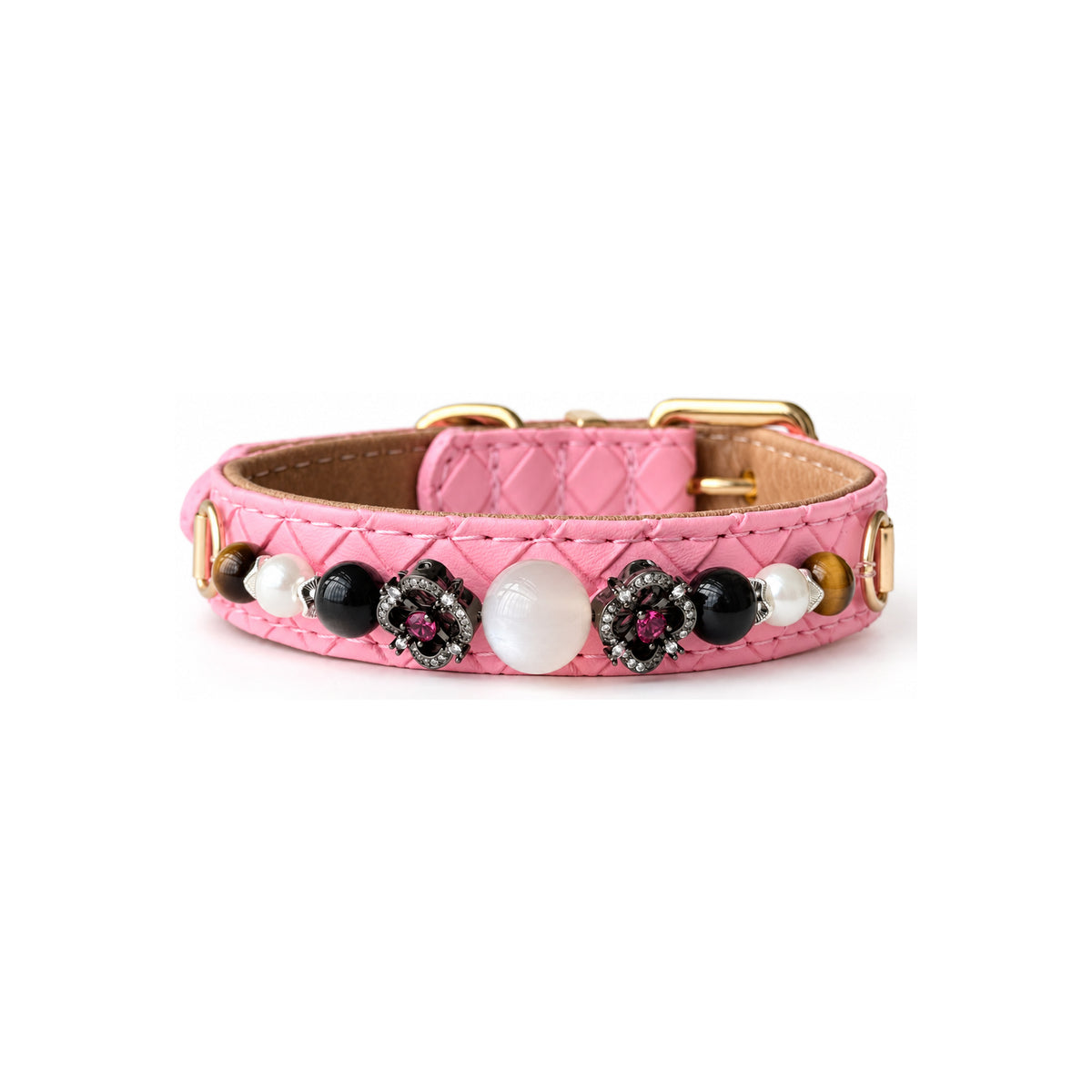 Pink Blossom Beaded Pet Collar - front view
