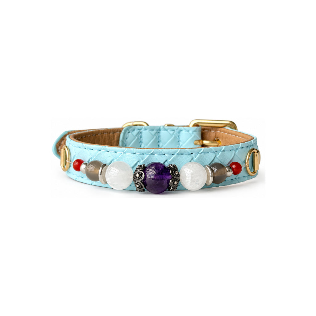 Violet Sky Beaded Pet Collar - front view