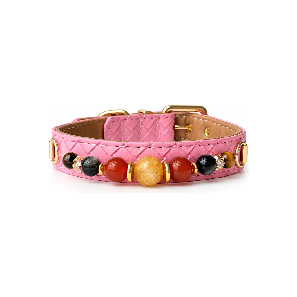 Amber Glow Beaded Pet Collar - front view