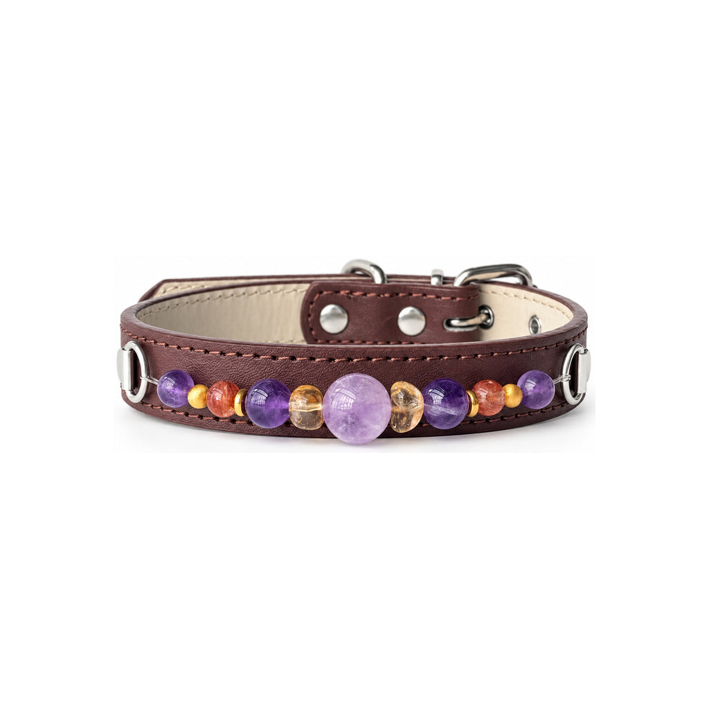 Lavender Amber Beaded Pet Collar - front view