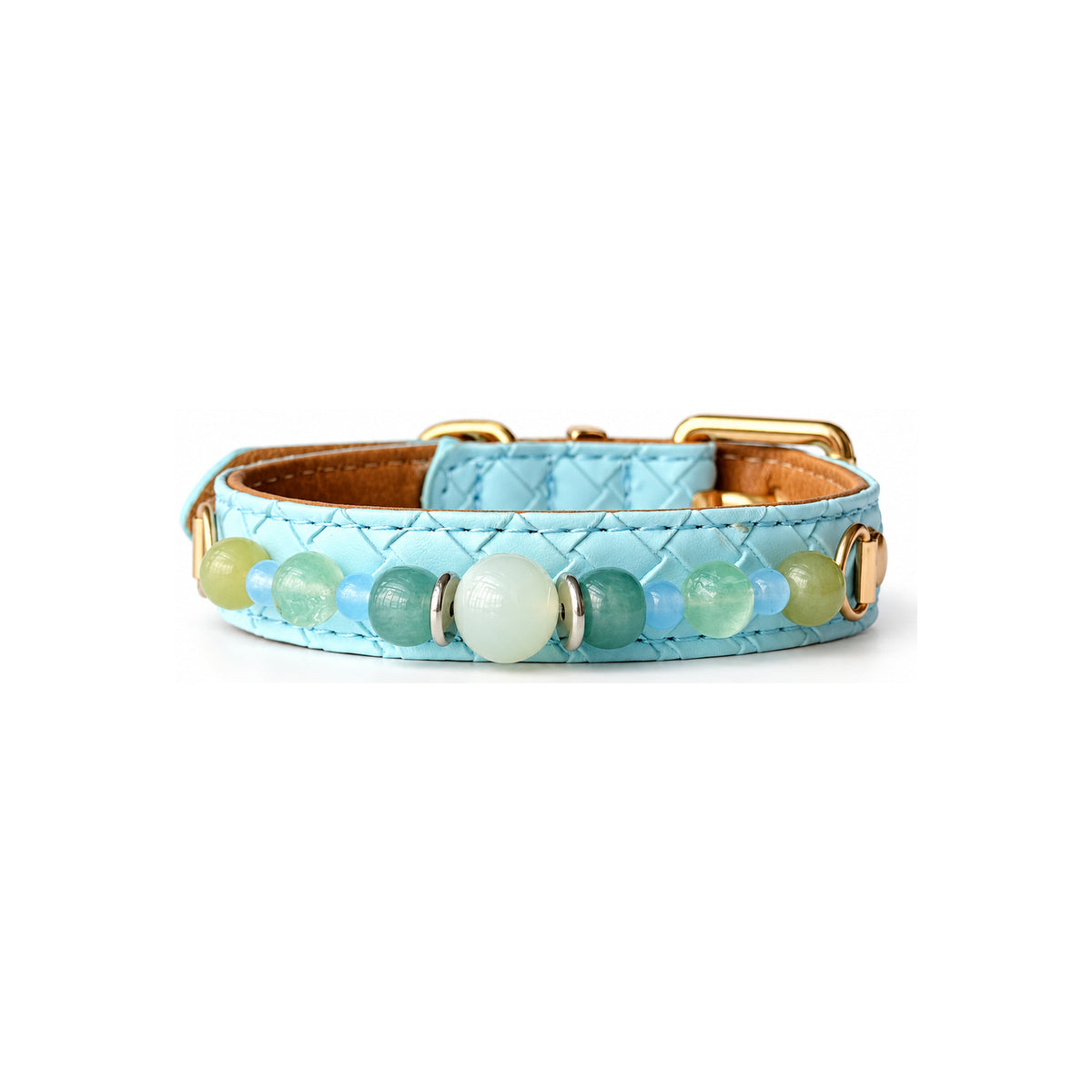 Seafoam Moon Beaded Pet Collar - front view