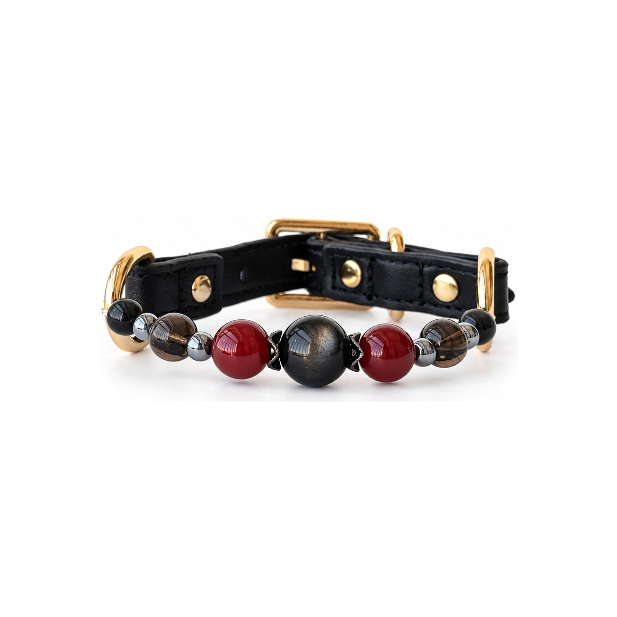 Smoky Scarlet Beaded Pet Collar - front view