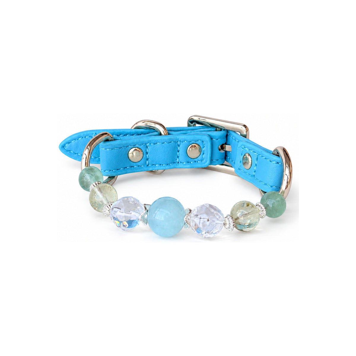 Aqua Prism Beaded Pet Collar - front view