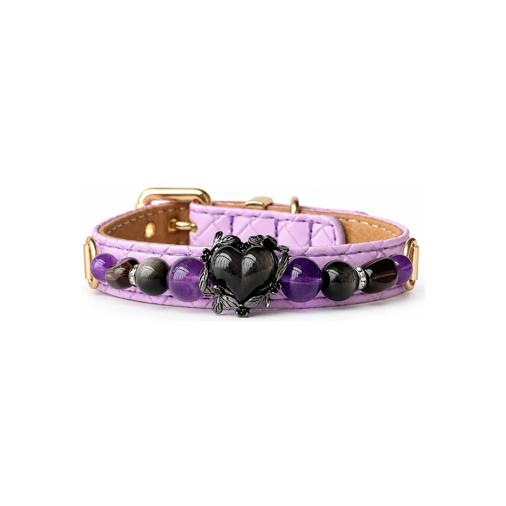 Midnight Violet Beaded Pet Collar - front view
