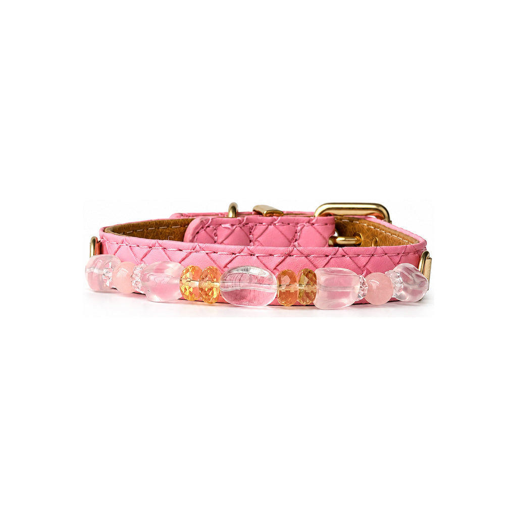 Pink Sunlight Beaded Pet Collar - front view