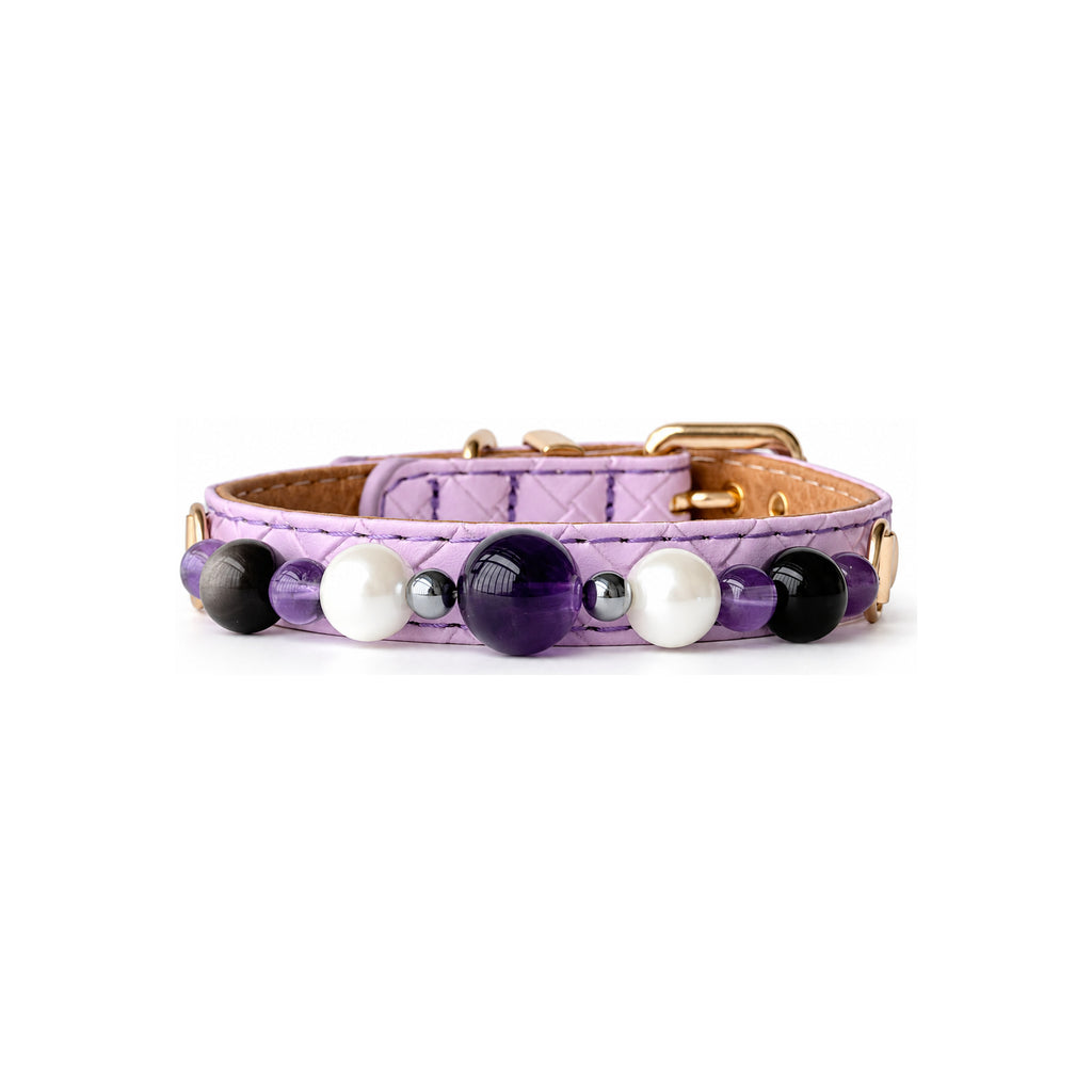 Violet Pearl Beaded Pet Collar - front view