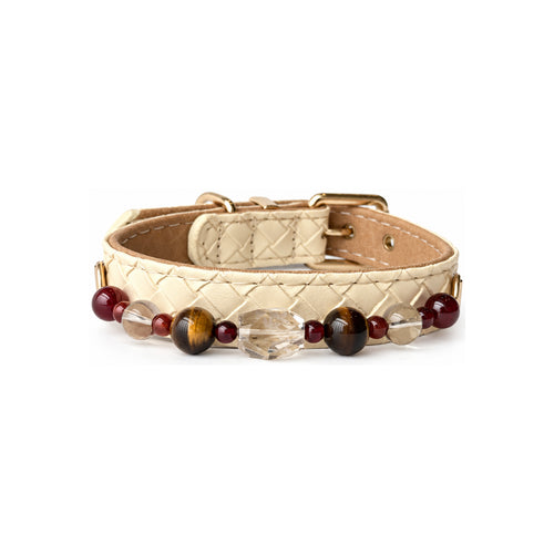 Amber Garnet Beaded Pet Collar - front view