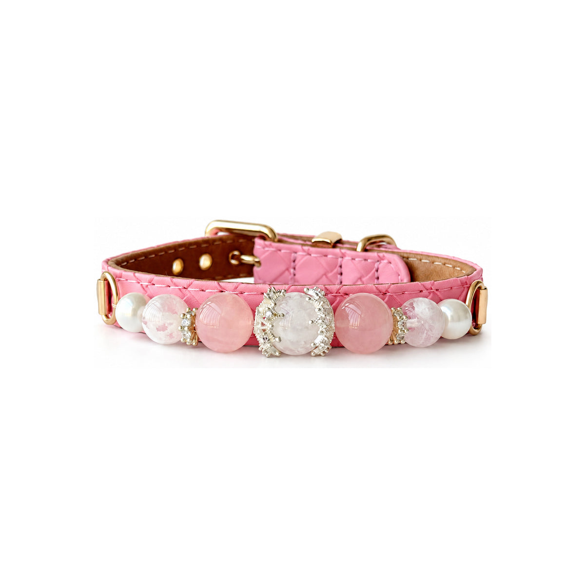 Blush Crown Beaded Pet Collar - front view