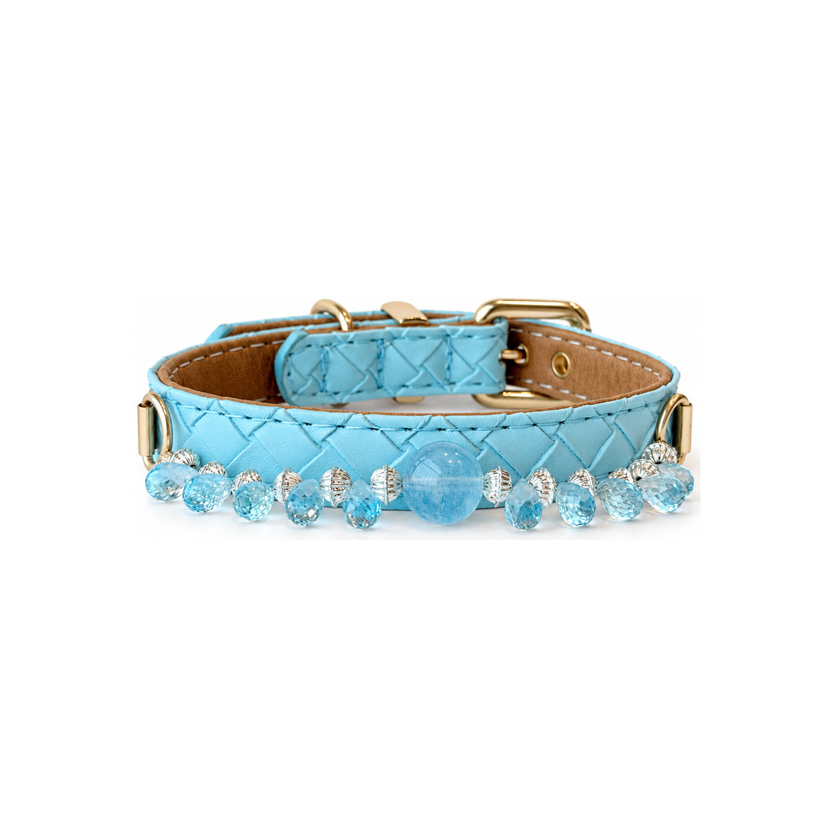 Aqua Dewdrop Beaded Pet Collar - front view
